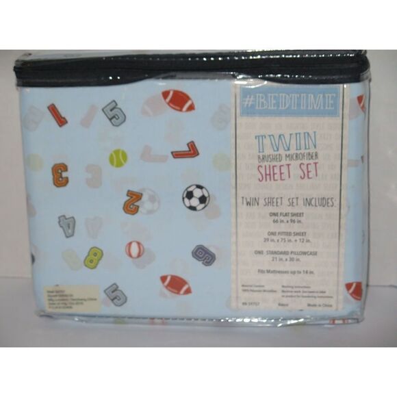 BEDTIME VARSITY ALL SPORTS FOOTBALL BASKETBALL SOCCER Twin Sheet Set Blue $58 - Picture 3 of 3